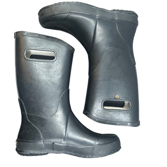 Bogs Youth Rain Boots Size 5 Black Rubber Waterproof Mid Calf Pull On Handles - Picture 7 of 10